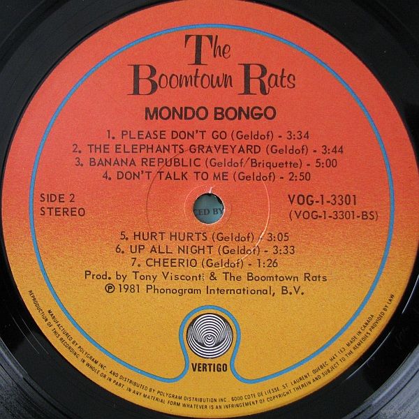 Boomtown Rats, The - Mondo Bongo-1981,Vinyl, LP, Album,Made in Canada. 
